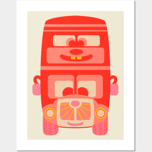 FRIENDLY CUTE RED BUS BUDDY Cute Kawaii Vehicle Kids Transportation - UnBlink Studio by Jackie Tahara Posters and Art